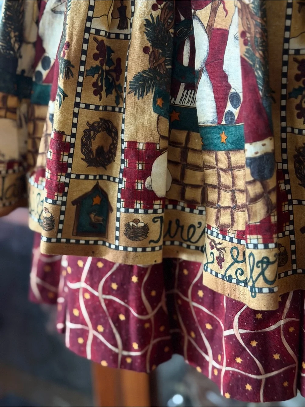 Girls' Handmade Christmas Holiday Print Apron dress